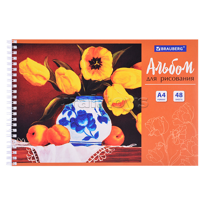 Альбом для рисования, А4, 48 л., "Цветы" (2 вида) гребень, Альбом для рисования, А4, 48 л., "Цветы" (2 вида) гребень,