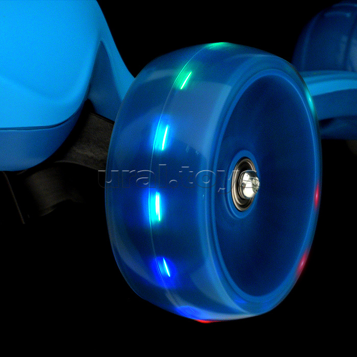 Самокат 3-х кол., синий, светящиеся колёса, PU, ABEC 7, в коробке