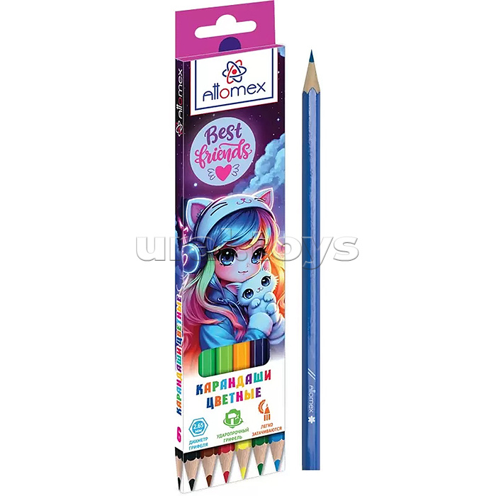 Карандаши цветные "Best Friends" 06 цветов, М, диаметр грифеля 2,65 мм, шестигранные, в картонной коробке