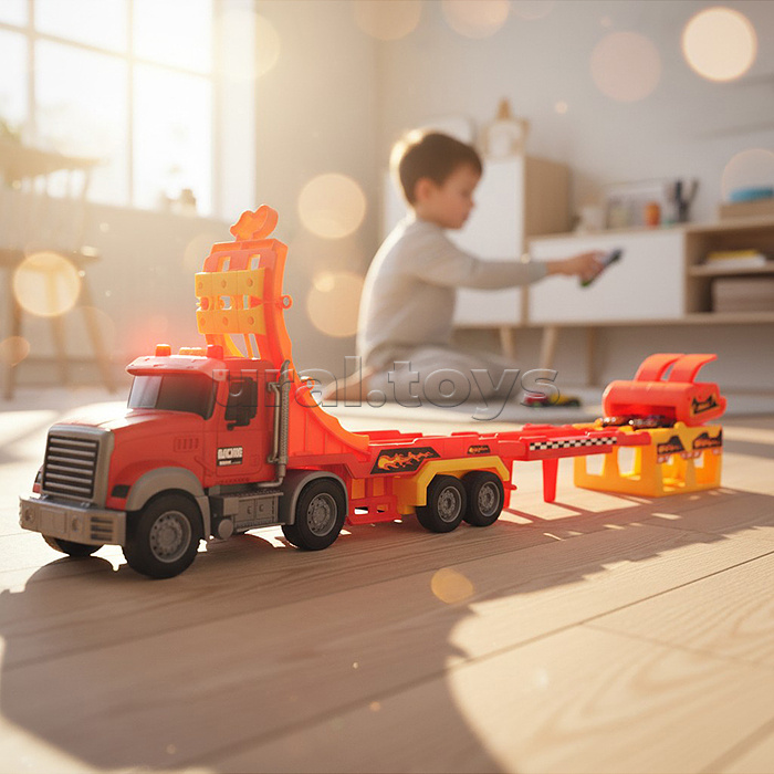 Машина "Трюковой Трак" (2 машины в наборе, цвет синий, на батарейках) в коробке