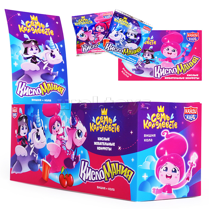 Кислые жевательные конфеты "Кисломания Дабл Фрукт" (Семь Королевств) со вкусом вишни и колы 14гр*30шт