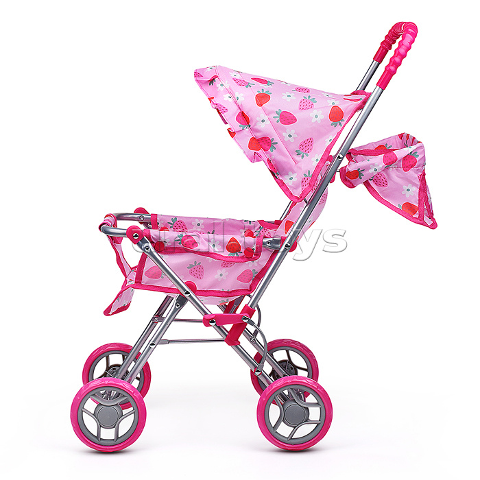 Коляска для кукол, складная, прогулочная, с тентом, цвет клубнички на розовом