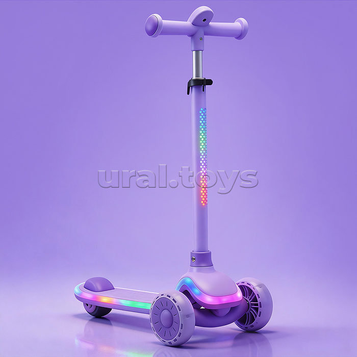 Самокат 3-х колесный ROCKET,колеса PU со светом, цвет фиолетовый