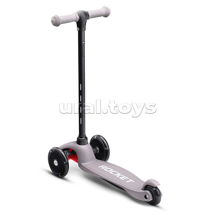Самокат 3-х колесный ROCKET,колеса PU со светом, светящаяся стойка, ABEC 7, серый