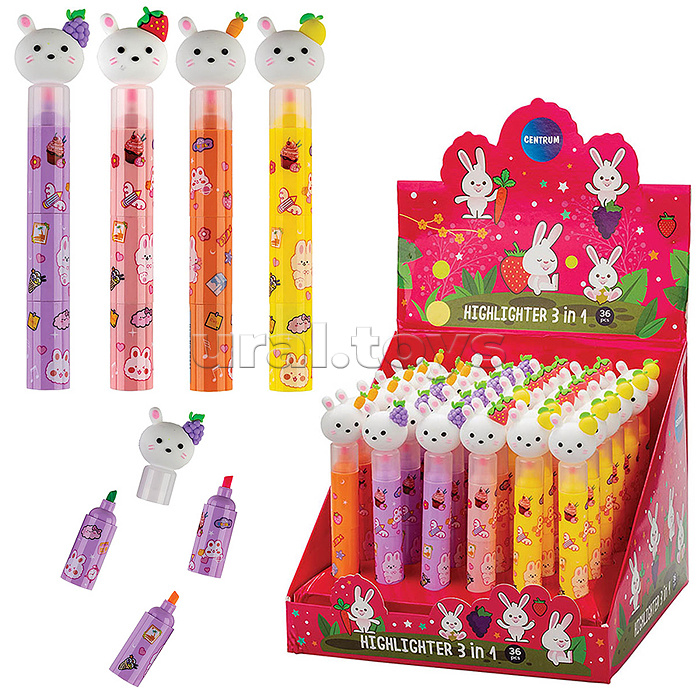 Маркер текстовый со скошенным наконечником "3 в 1 Cat" сегментный 1-5 мм ассорти, дисплей бокс