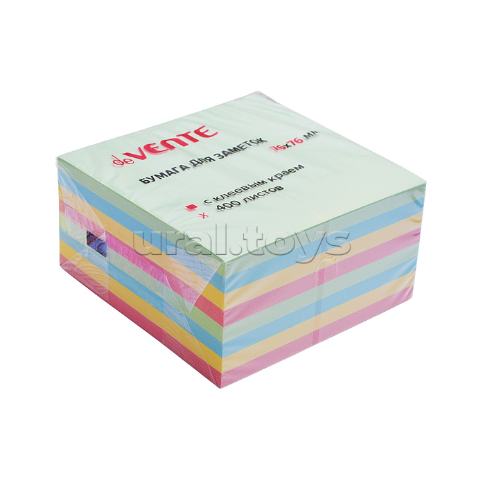 Клейкая бумага для заметок 76x76 мм, 400 листов, офсет 75 г/м², 4 пастельных цвета, 8 слоеев