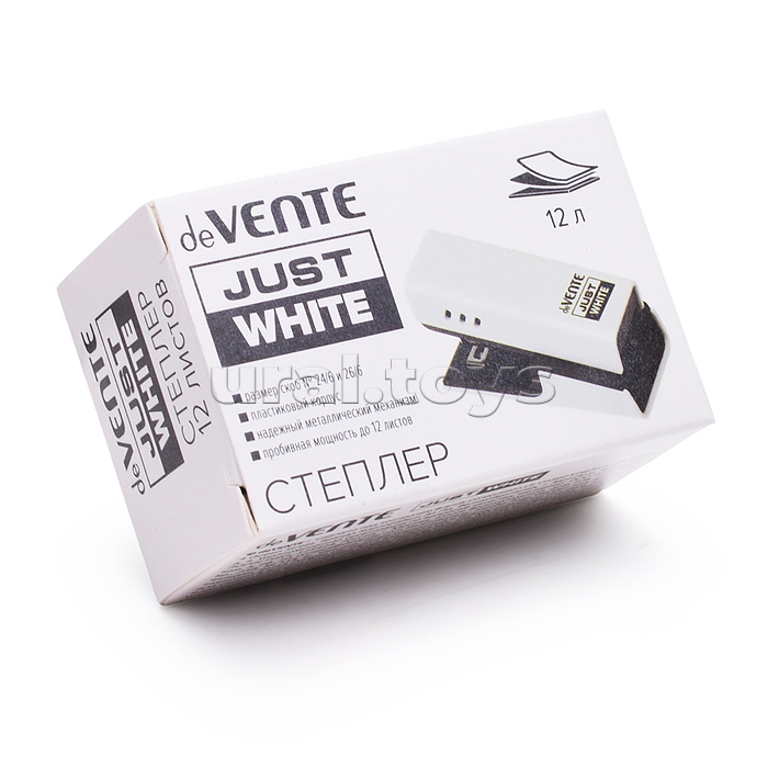 Степлер мини "Just White" 24/6&26/6 (мощность 12 листов, глубина скрепления 20 мм) пластиковый, в картонной коробке, белый