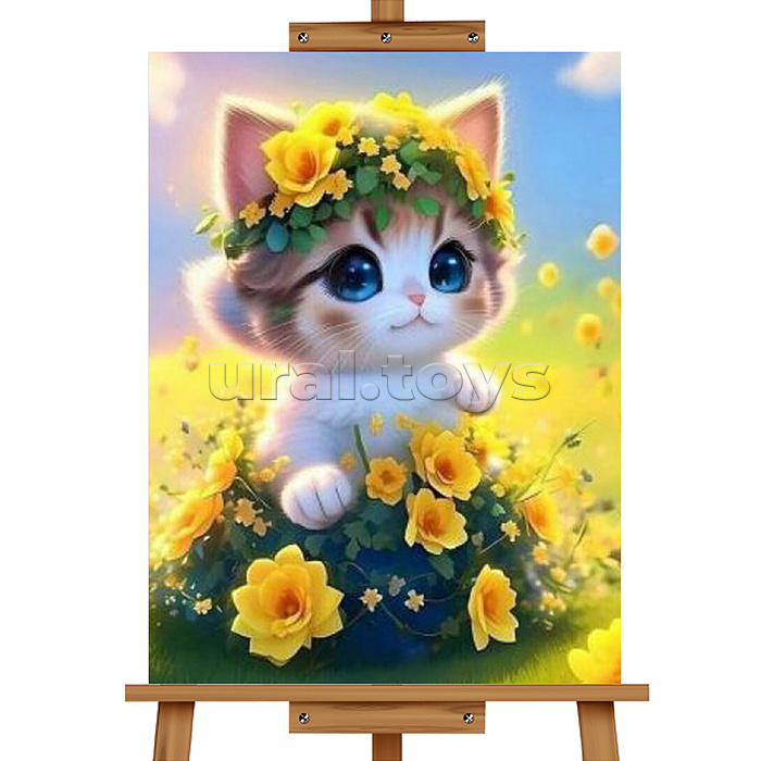 Мозаика алмазная "Цветочный котик" 20*30см.