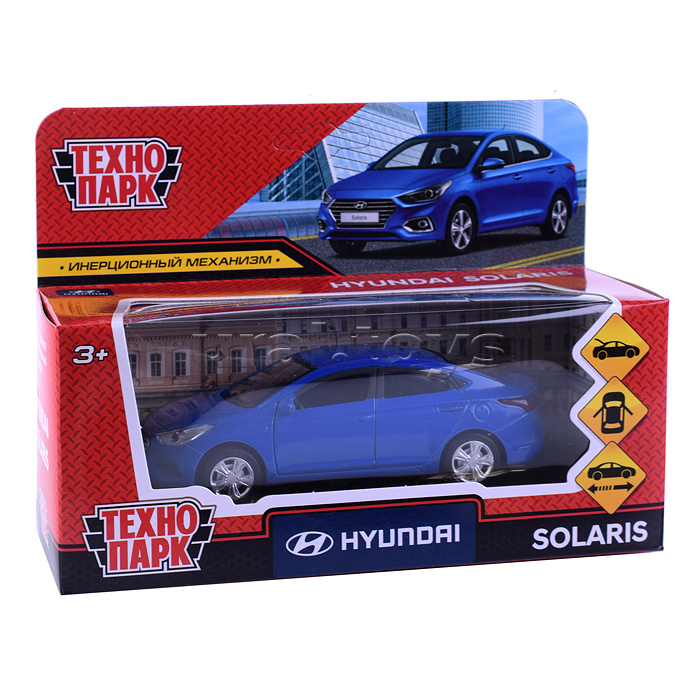 Машина металл Hyundai Solaris, 12 см, (двери, багажн, синий)инерц, в коробке