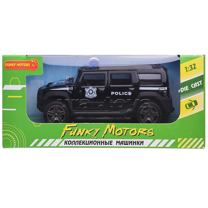 Чёрная инерционная служебная машинка с мигалкой die-cast,1:32, открывающиеся двери