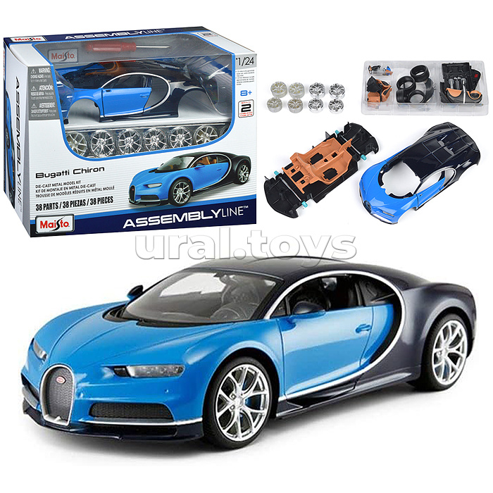 DIY машинка с отверткой die-cast Bugatti Chiron, 1:24, чёрно-синяя.