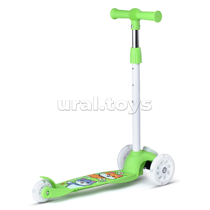 Самокат трёхколёсный ROCKET колёса световые PU, цвет салатовый