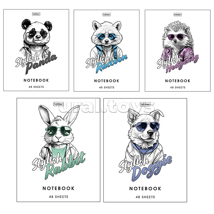 Тетрадь 48л А5 клетка 60-65г/кв.м Пластиковая обложка с печатью  на скобе "Зверье мое"