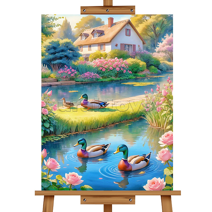 Набор для рисования "Картина по номерам 40*50 см. Домик у пруда"