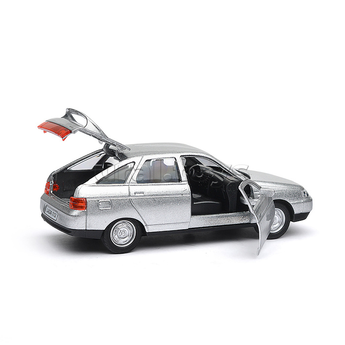 Машина металл ВАЗ-2112 12 см, (двери, багаж, серебряный) в коробке