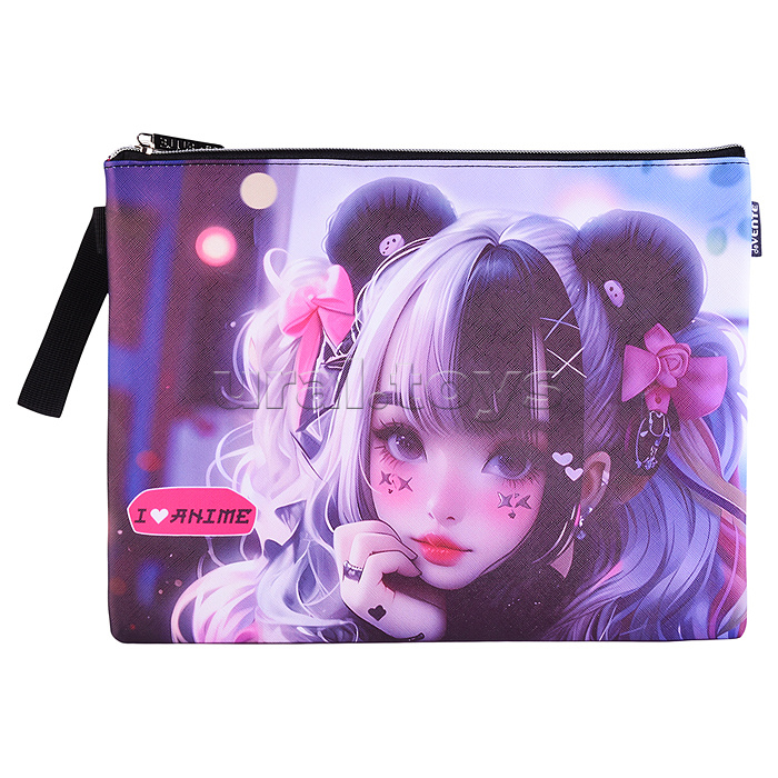 Папка для тетрадей "I Love Anime" A4 (34,5x25,5x1,5 см) на молнии сверху, с ручкой, матовая антивандальная искусственная кожа, с подкладом Папка для тетрадей "I Love Anime" A4 (34,5x25,5x1,5 см) на молнии сверху, с ручкой, матовая антивандальная искусственная кожа, с подкладом