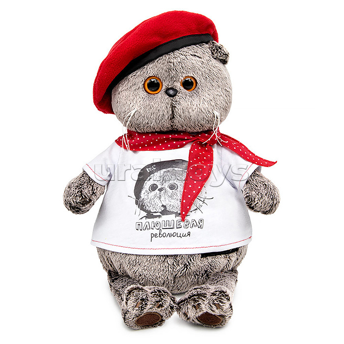 Кот Басик в футболке с принтом "Плюшевая революция" 22см