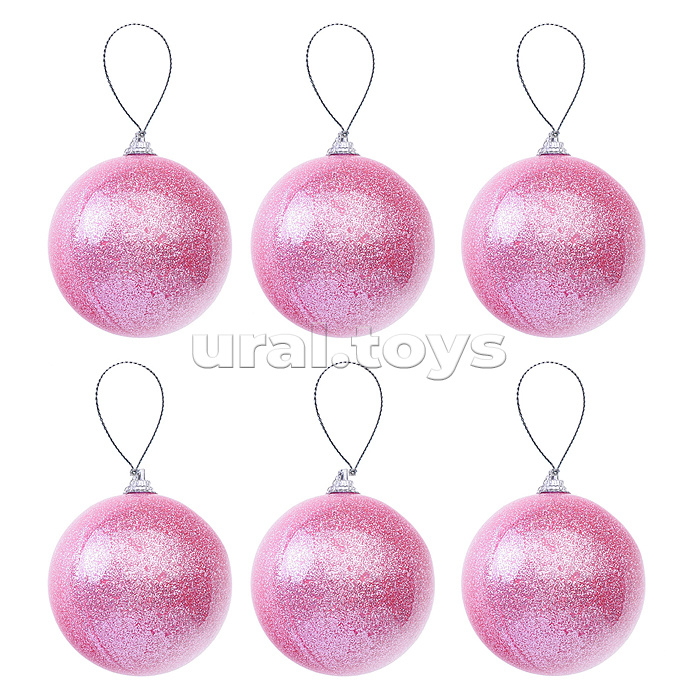Набор елочных шаров (6см*6шт) розовый в пакете