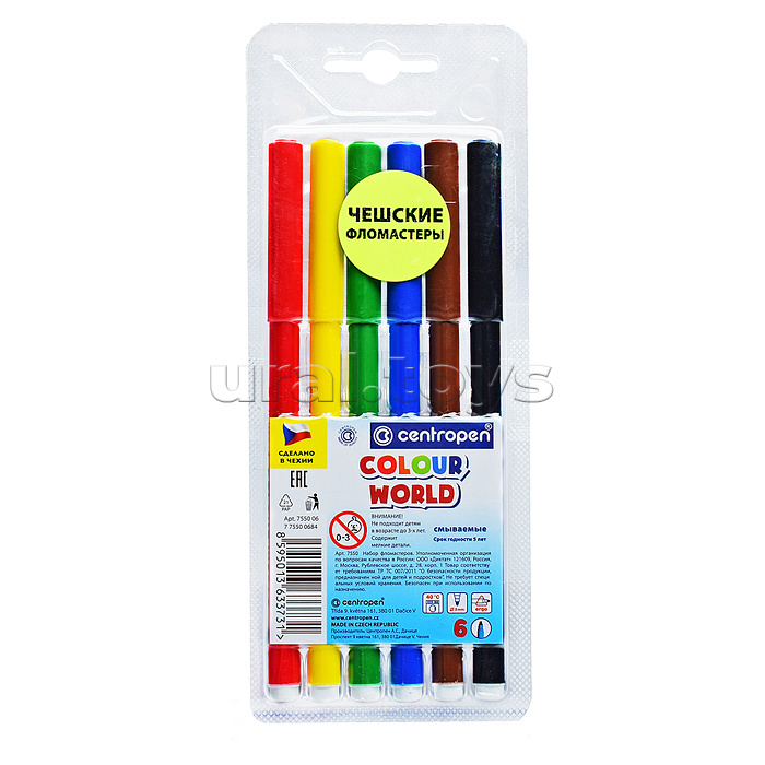 Фломастеры "Colour World", 06цв., трехгранные, смываемые, блистер