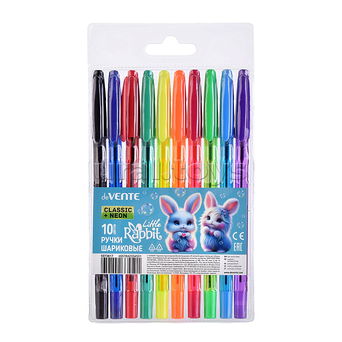 Набор ручек шариковых "Little Rabbit" 10 цветов, d=0,7 мм, с полупрозрачным корпусом и металлическим наконечником, сменный стержень, в пластиковом блистере