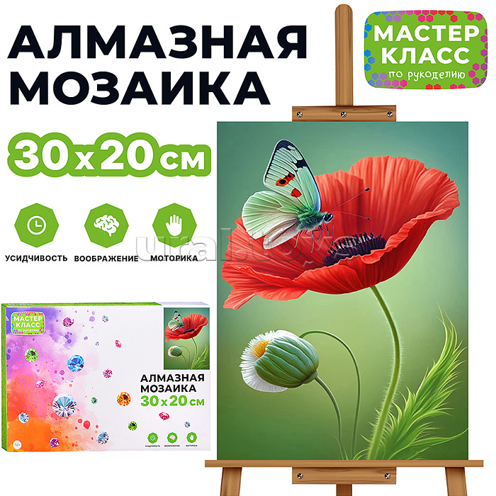 Мозаика алмазная "Красный мак" 20*30см