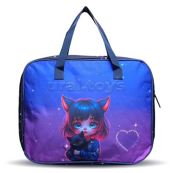 Папка для тетрадей, ИЗО и технологии "Friends Forever" A4 (36x28x8 см), плотный износостойкий полиэстер с водоотталкивающей пропиткой, отделение на молнии с внутренним карманом, с текстильными ручками увеличенной длины 28 см, с текстильным расширением 8 с