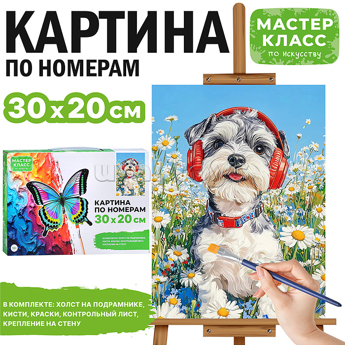 Набор для рисования "Картина по номерам 30х20 см. Музыкальный щенок"