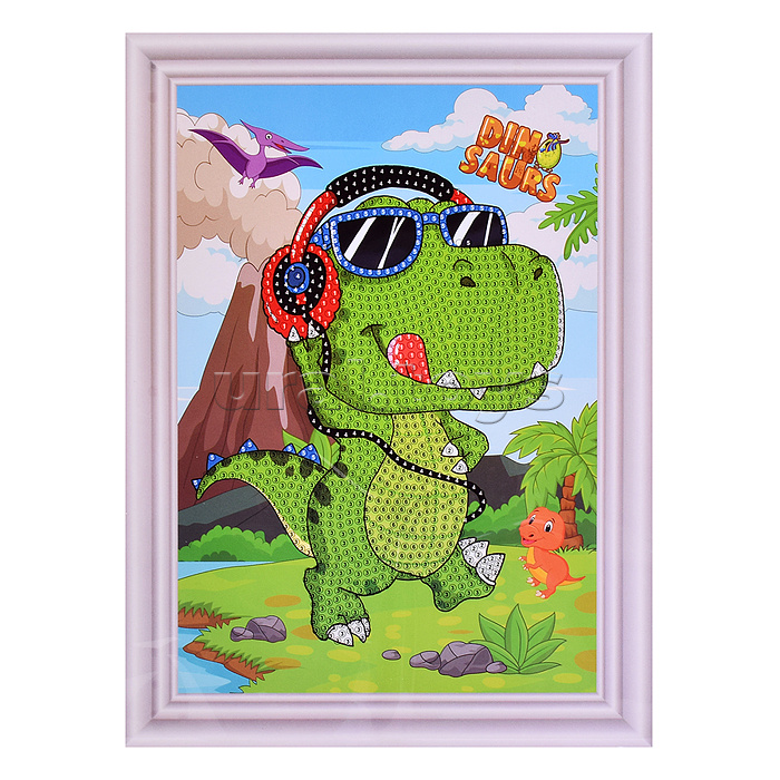 Мозаика алмазная "Динозаврик с плеером" 17.5*23.5см