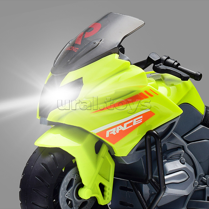 Мотоцикл "Спортивный" 1:20 (свет, звук) в коробке (цвет зеленый)