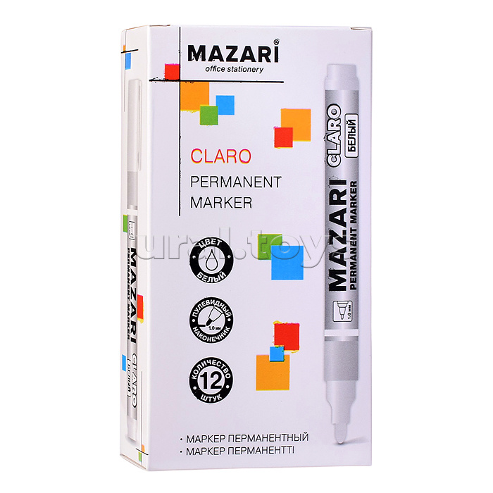 Маркер перманентный Claro, белый, пулевидный наконечник, ширина линии письма 1-2 мм, картонная упаковка
