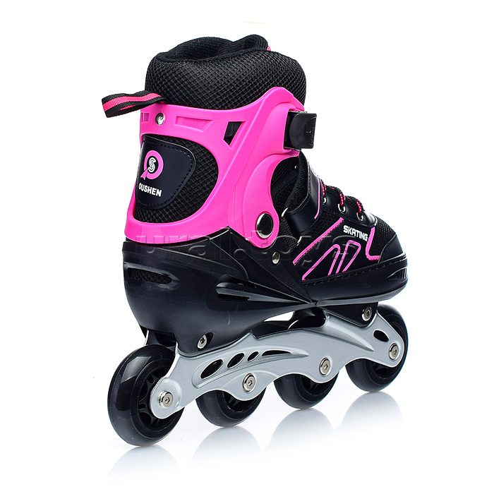 Роликовые коньки раздвижные, PU колёса, размер L, черно-розовые, в сумке