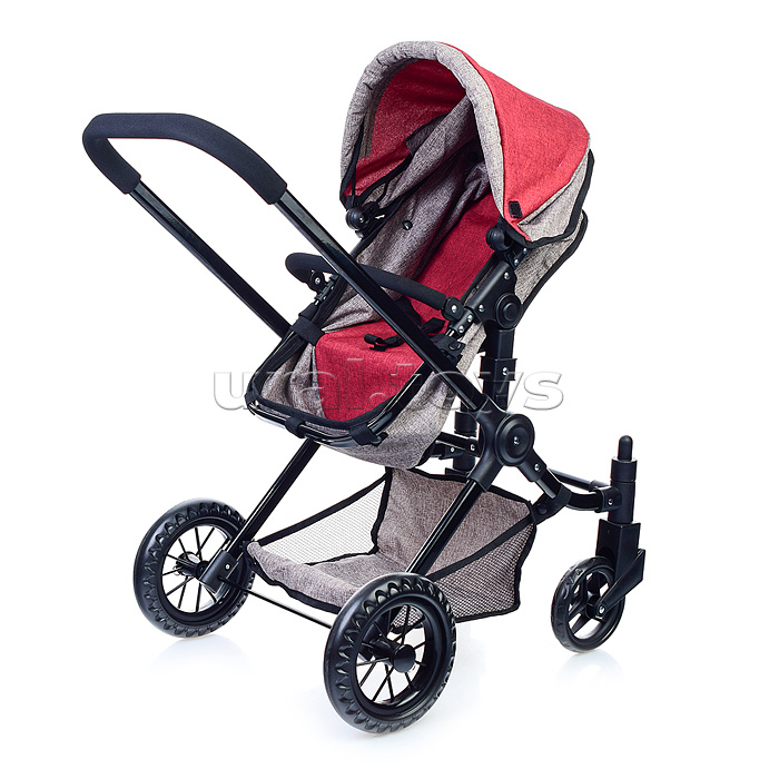 Коляска-трансформер для кукол, металлическая, с корзиной, цвет красно-серый в пакете