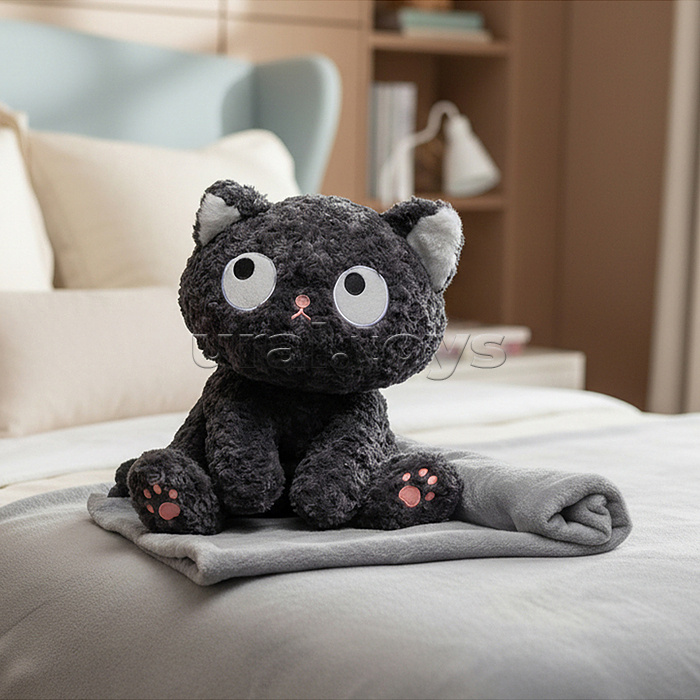 Мягкая игрушка "Кот Черныш" 45 см, с пледом (1,1х1,6м)