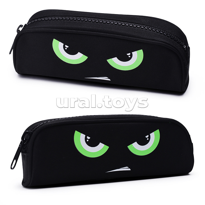 Пенал "Bad Boy" 22x7,5x5,5 см, овальный с крупной тракторной молнией для 60 предметов, плотный износостойкий полиэстер с водоотталкивающей пропиткой с каучуковой аппликацией и объемной печатью