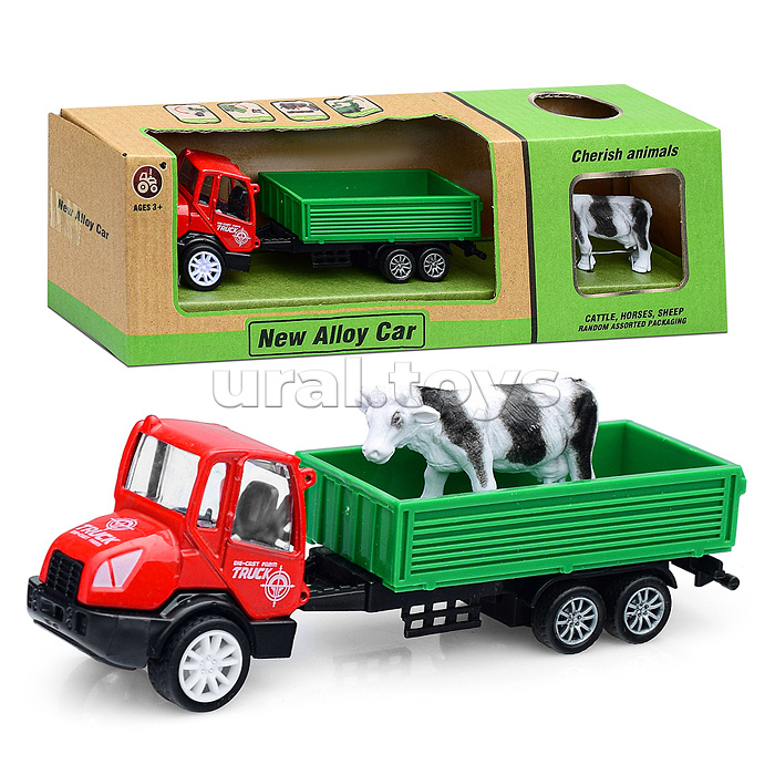 Набор "Трактор двухколесный" с прицепом и животным, в коробке