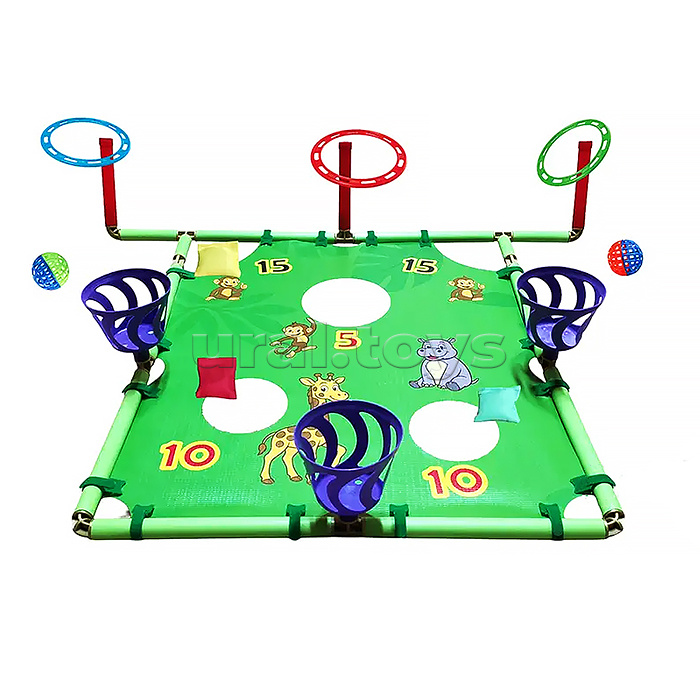 Кольцеброс 3в1 "Веселая Саванна" 6 колец, 10 мешочков, 6 мячей