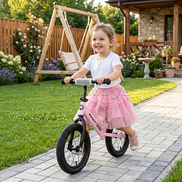 Беговел 14" Rocket R0045NEW-PK, колеса надувные, цвет розовый