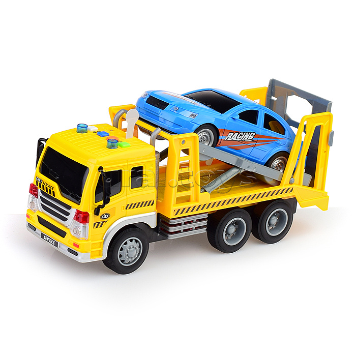 Автовоз "Трейлер" 1:16 (свет, звук) в коробке (желтый)