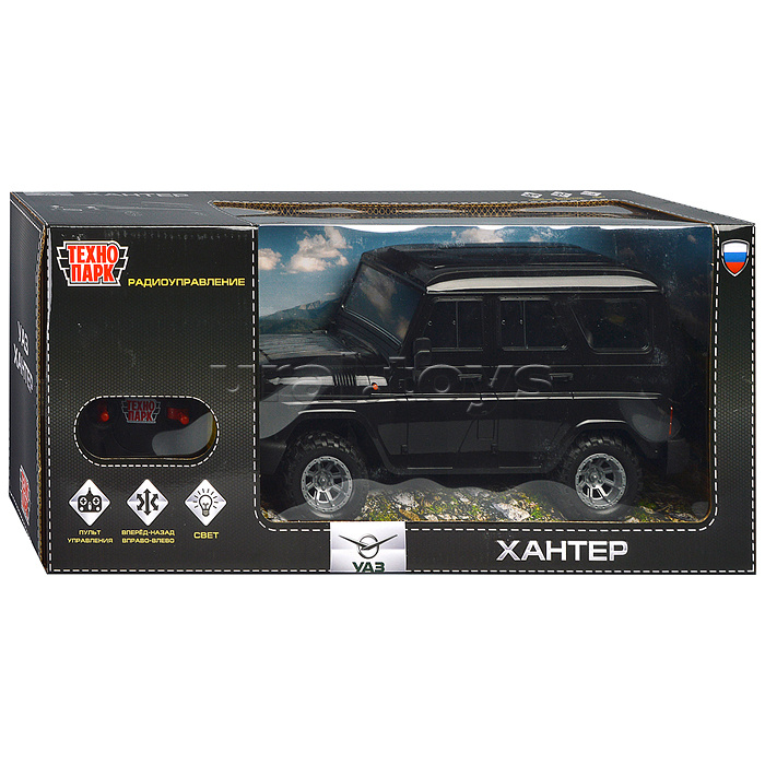 Машина UAZ Hunter 30 см, р/у (свет, черный) в коробке