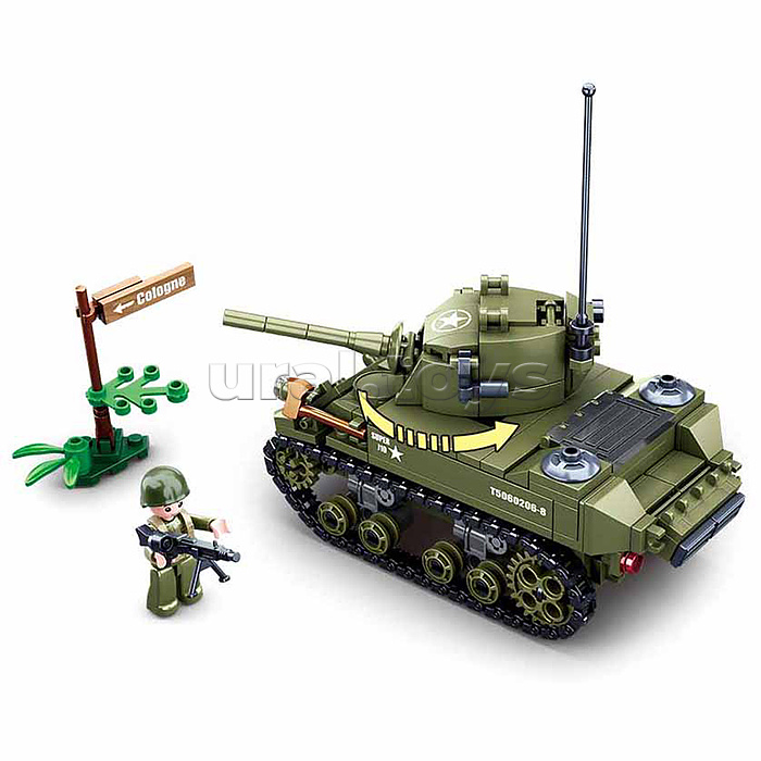 Конструктор "Армейский лёгкий танк с фигурками военных" (344 дет.) в коробке