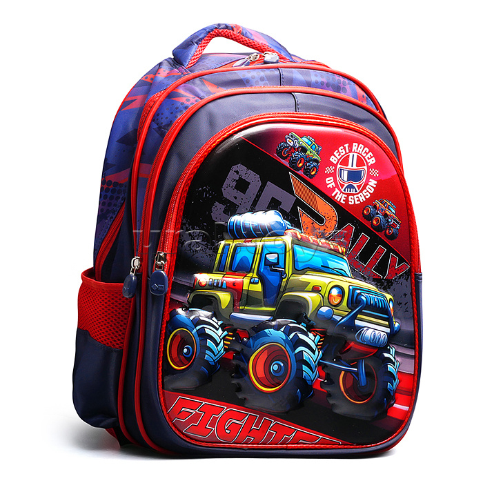 Рюкзак школьный "Авто" 41x30x15 см, 3 отделения, 2 кармана, уплотненная спинка, ОПП-упаковка