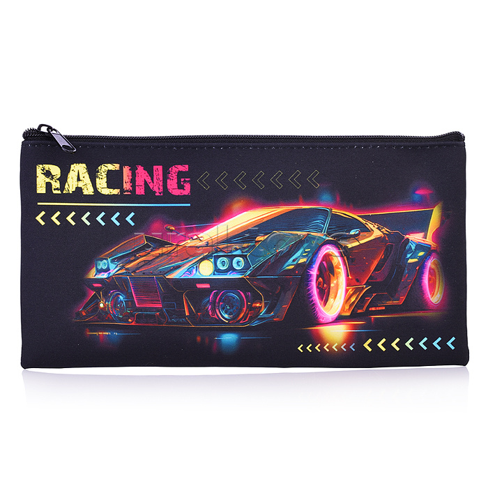 Пенал плоский "Racing" 20,5х10,8см. Изготовлен из полиэстера, 210 ден. Имеется одно основное отделение на молнии. Предназначен хранения, канцелярских принадлежностей и прочих мелочей,  может использоваться в качестве необольшой косметички