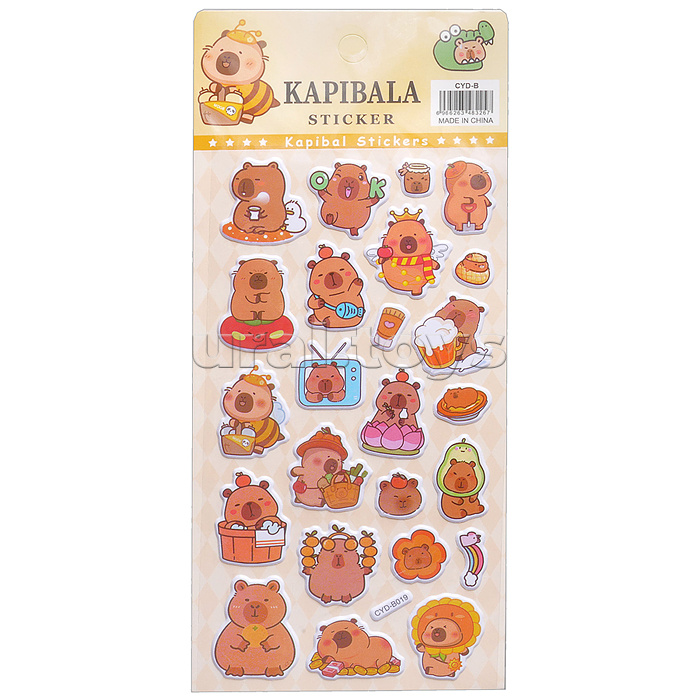 Наклейки 3D "Капибара" 10Х22 см, 6 дизайнов в ассортименте