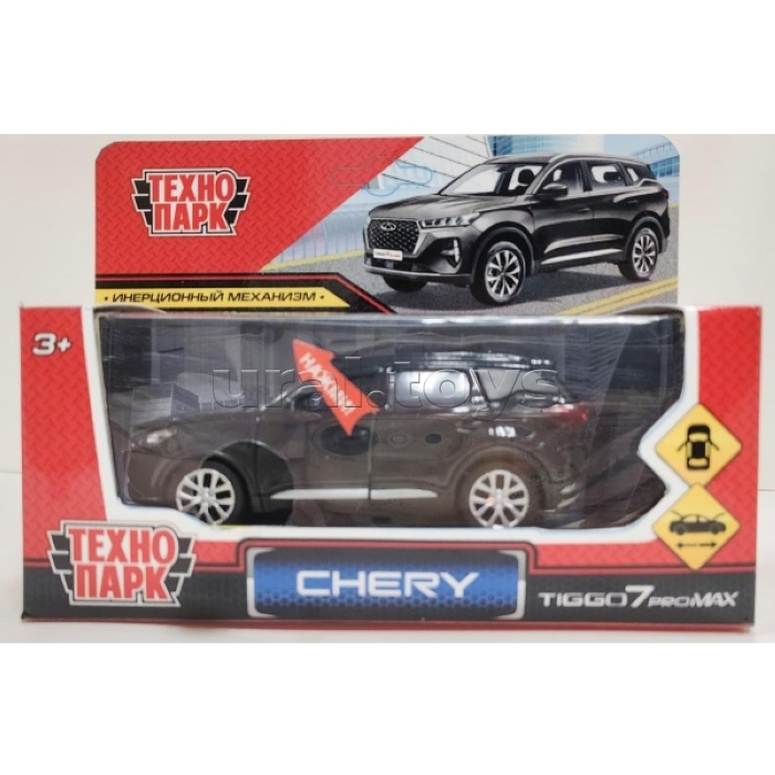 Машина металл Chery tiggo 7 pro max, 12см, свет-звук, двери, капот, багажник, инерц., черный, в коробке