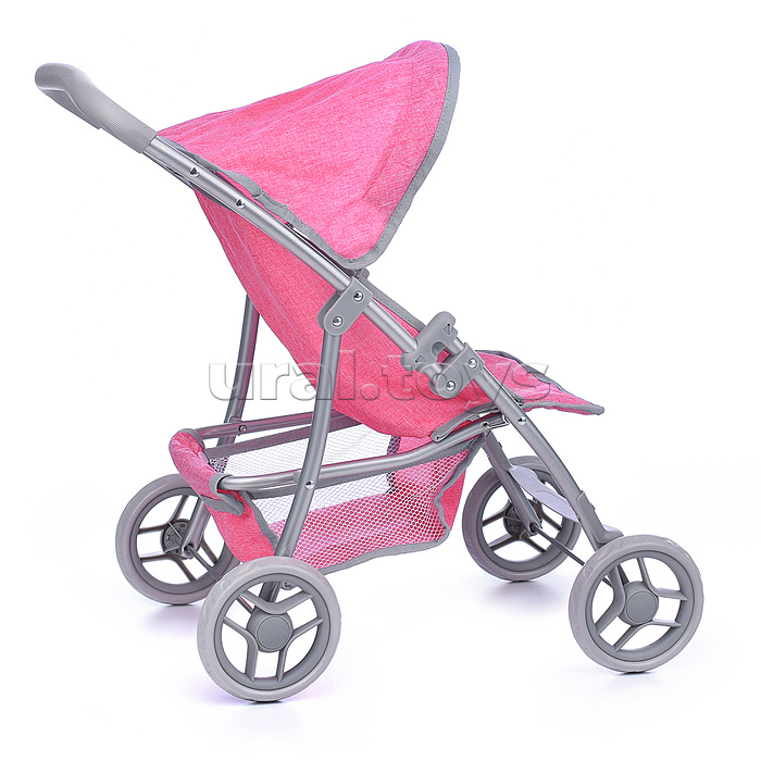 Коляска для кукол металлическая, складная, прогулочная, с тентом, с корзиной, цвет розовый в пакете