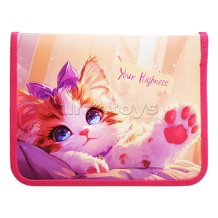 Папка для тетрадей А5 молния вокруг печать на пластике, 230/180/25 "Голубоглазый котик"