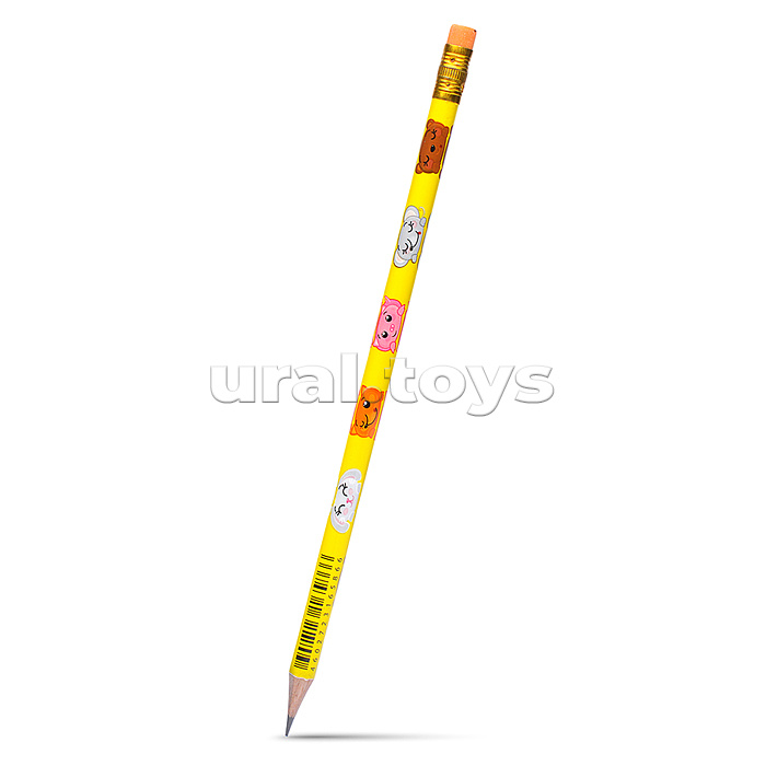 Карандаш чернографитный, корпус дерев. "Мультики" НВ с ластиком заточенный трехгранный