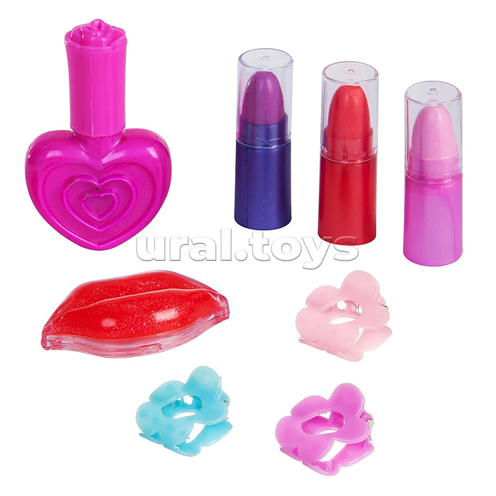 Набор детской декорат. косметики Eva Moda, BOX 26,8х25х4,8см, косметичка-диск 2-уровневая с зеркальцем, тенями для век (11 оттенков; 7,8г), блеском для губ (0,6г), лаком для ногтей (8г), помадами (3 цвета; 2,4г) и 3-мя заколками