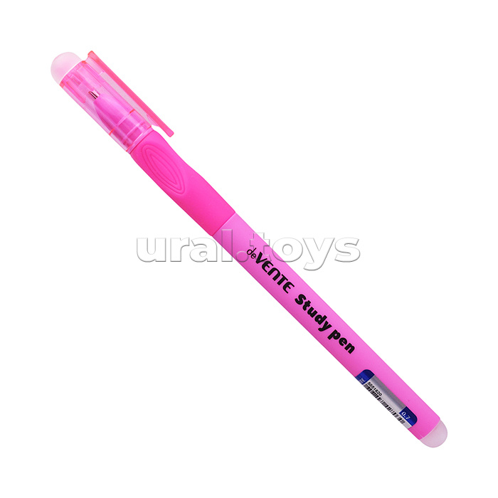 Ручка гелевая стираемая "Study Pen. School" d=0,7 мм, корпус ассорти 3 цвета с покрытием Velvet Touch, с эргономичным каучуковым держателем, с 2-мя ластиками (в колпачке и на конце корпуса) сменный стержень, индивидуальная маркировка, синяя
