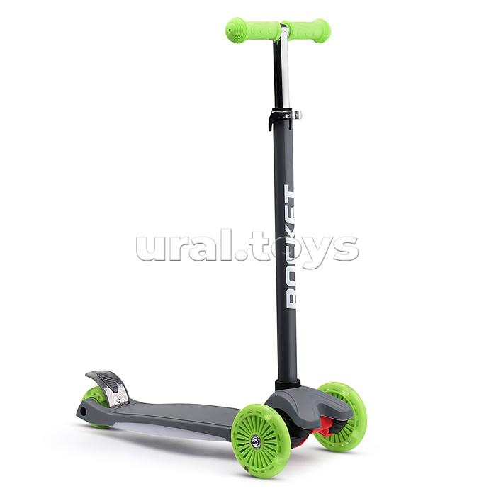 Самокат 3-х колесный ROCKET,колеса PU со светом, ABEC 7, серый